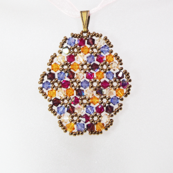 Pendant 30cm - Malvina Oval-Salmon Organza - Pendant 30cm - Laiton bronze